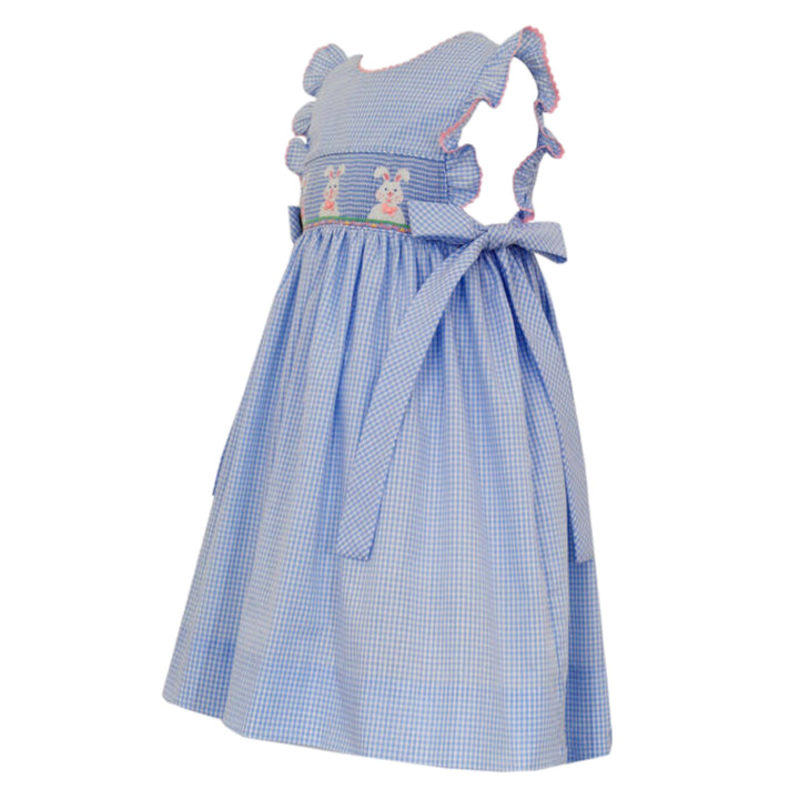 Smocked Bunny Blue Gingham Sleeveless Dress, side