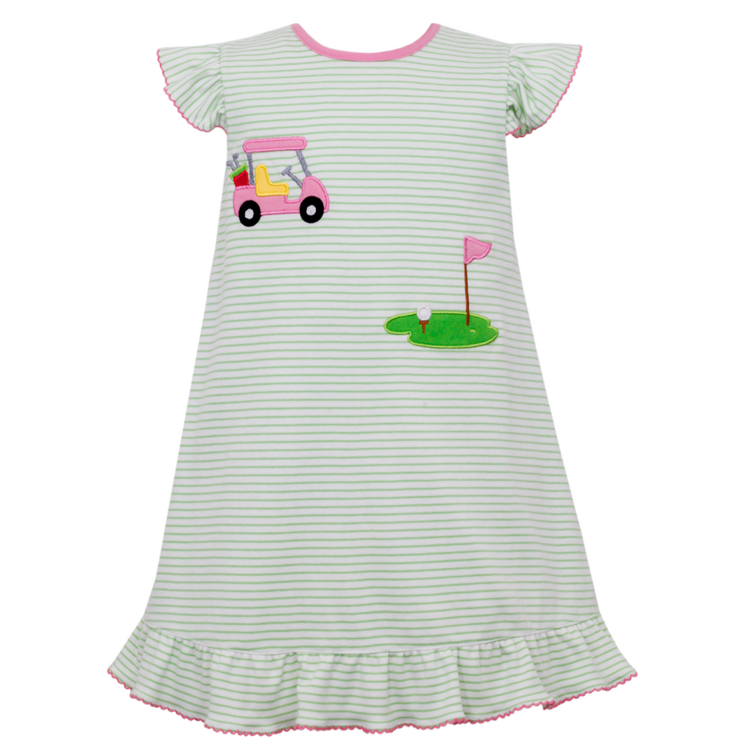 Golf Applique Green Stripe Knit Dress, front