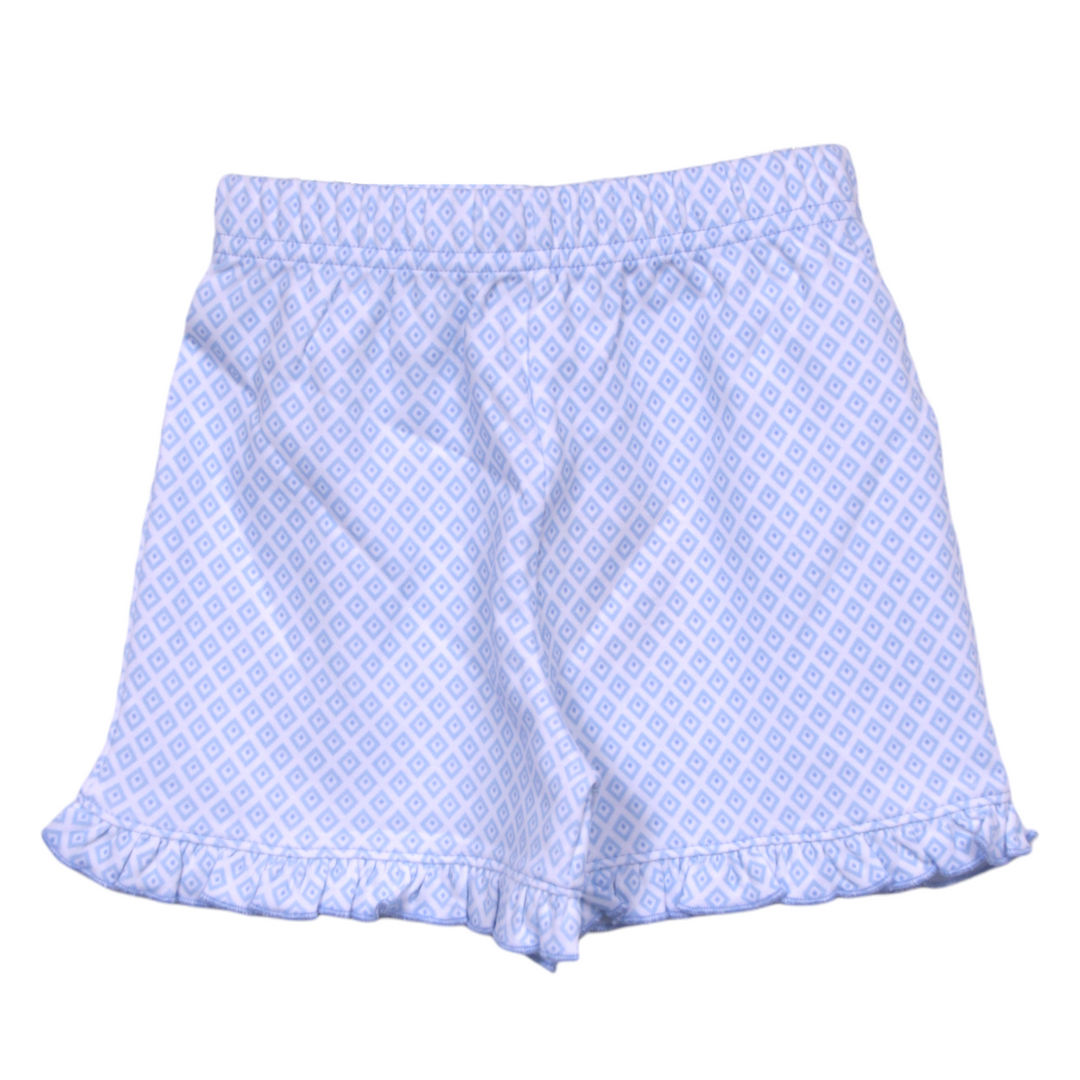 Blue Diamond Knit Ruffle Shorts, front