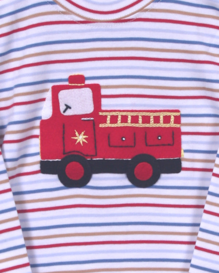 Fire Truck Felt Applique Stripe Tee