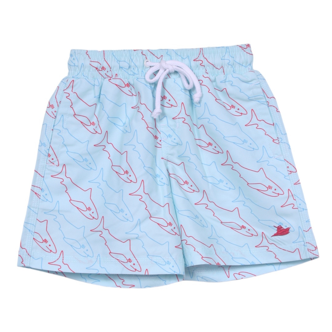 Sharks Blue and Red Swim Trunk, front