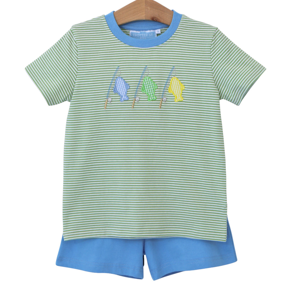 Hooked On Fishing Green Blue Short Set, front