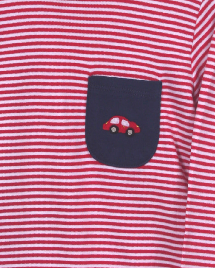 Car Embroidered Pocket Red Stripe Boys Tee