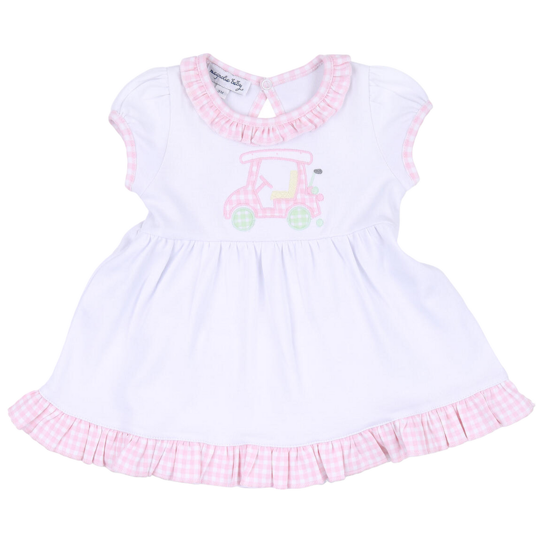 Little Caddie Applique Pink Dress Set, front