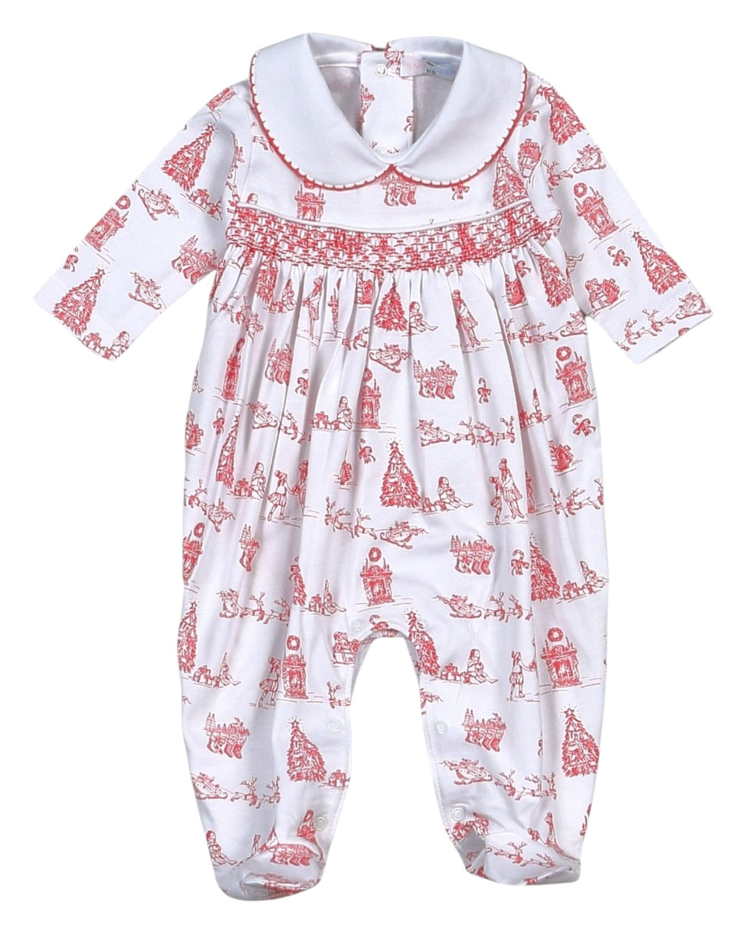 Smocked Christmas Toile Red Girls Footie