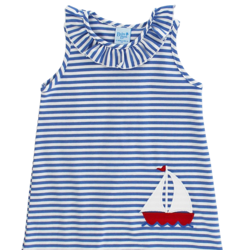 Smooth Sailing Blue Stripe Knit Dress, close up