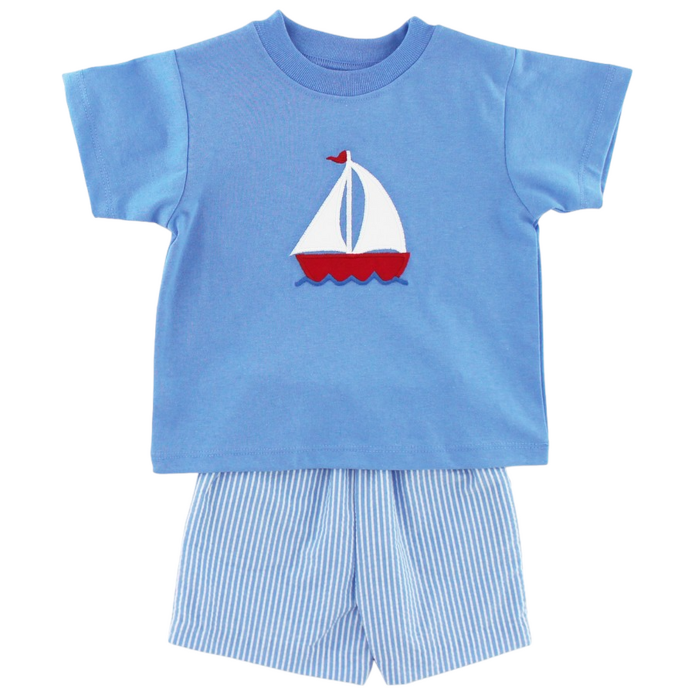 Smooth Sailing Blue Stripe Short Set, front
