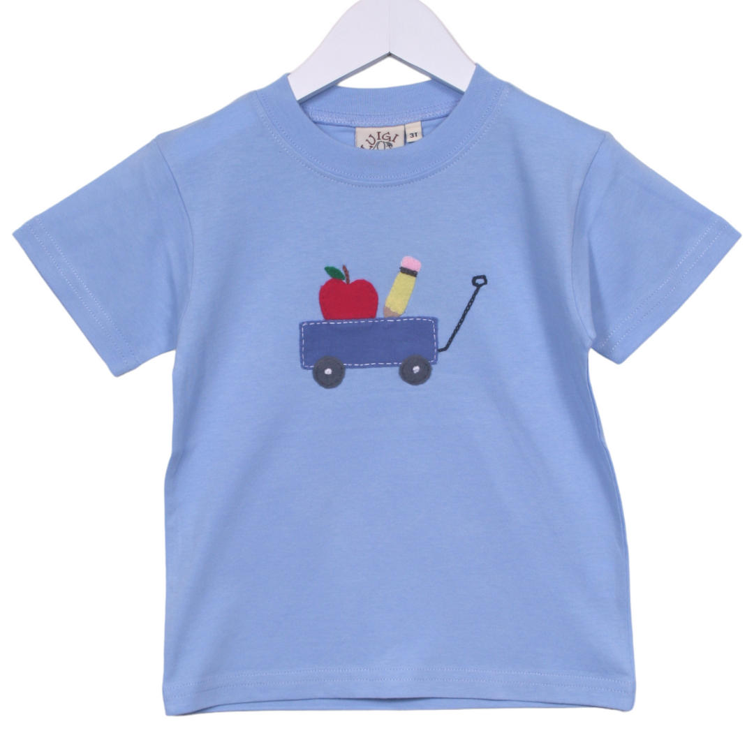 School Wagon Blue Tee, front