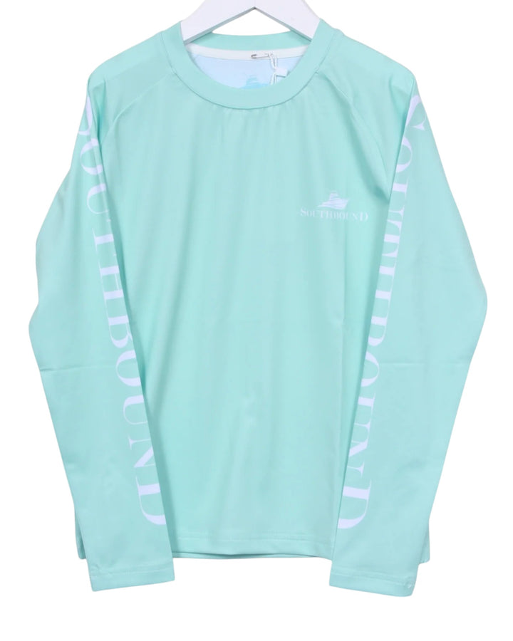 Aqua Slash Long Sleeve Performance Tee, That Store, front