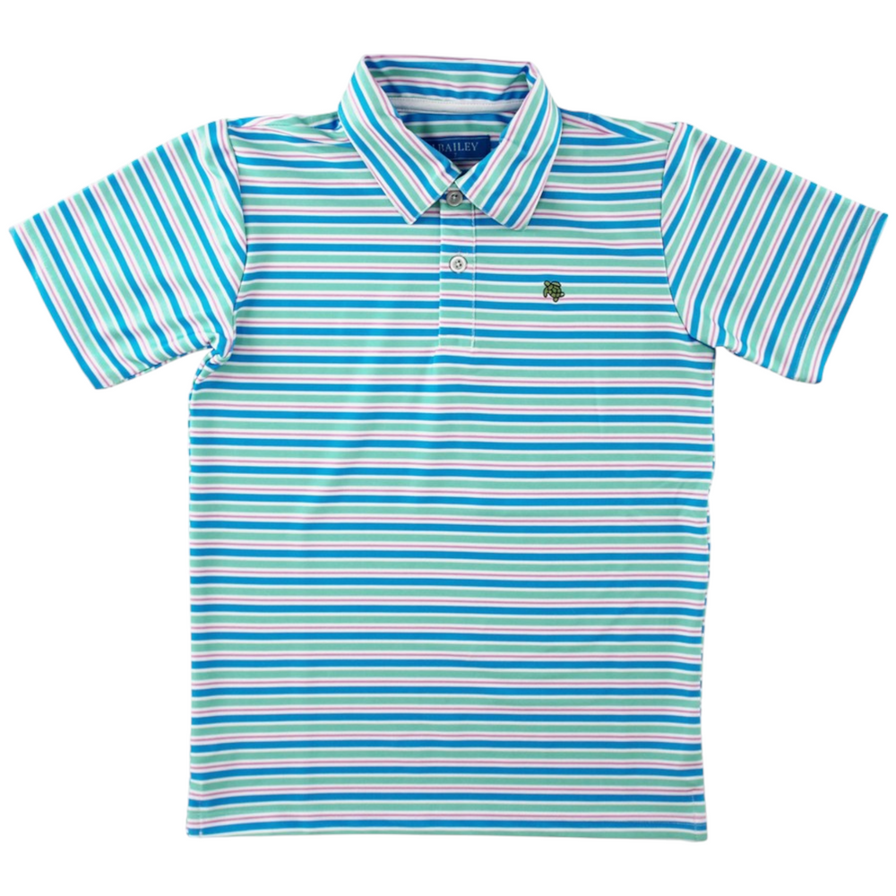 Performance Green & Pink Paradise Stripe Polo, front