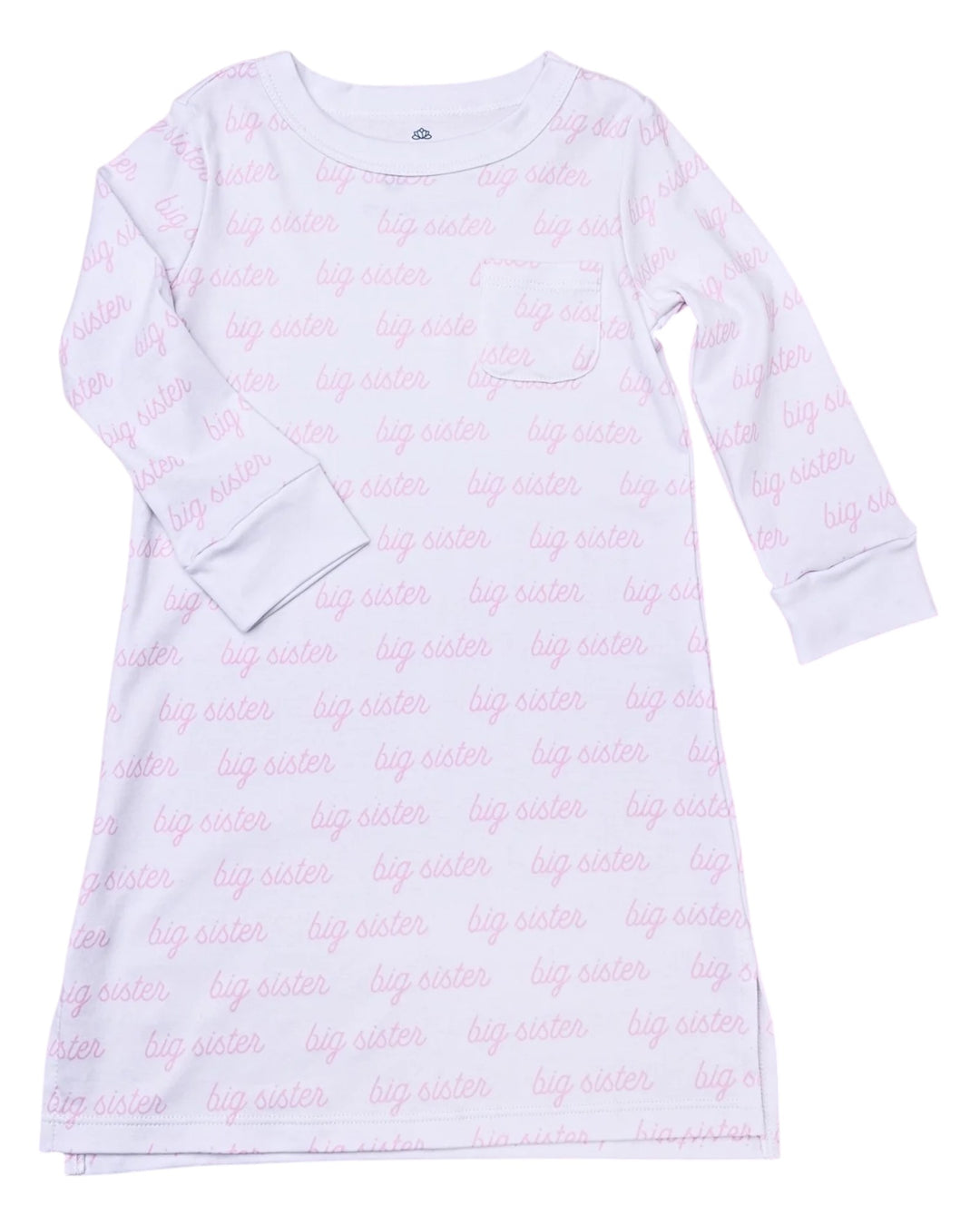 Big Sister Print Pink Girls Long Sleeve Nightdress, front, that store