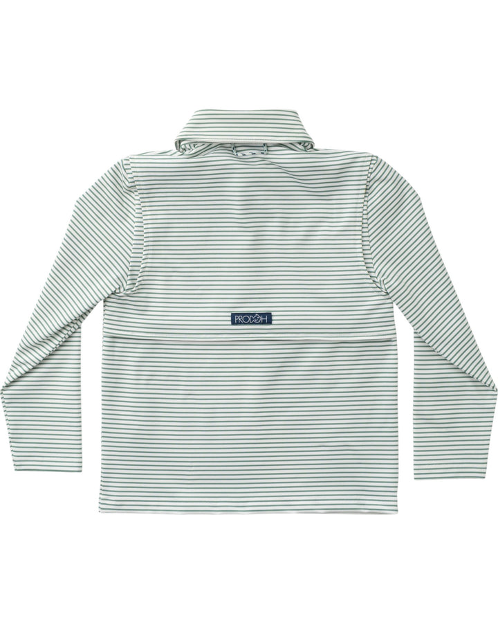Striped shirt with a visible brand logo on a white background