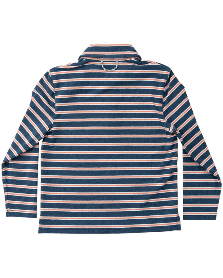 Boys Long Sleeve Too Cool for School Cotton Polo in Dark Denim Crabapple Stripe