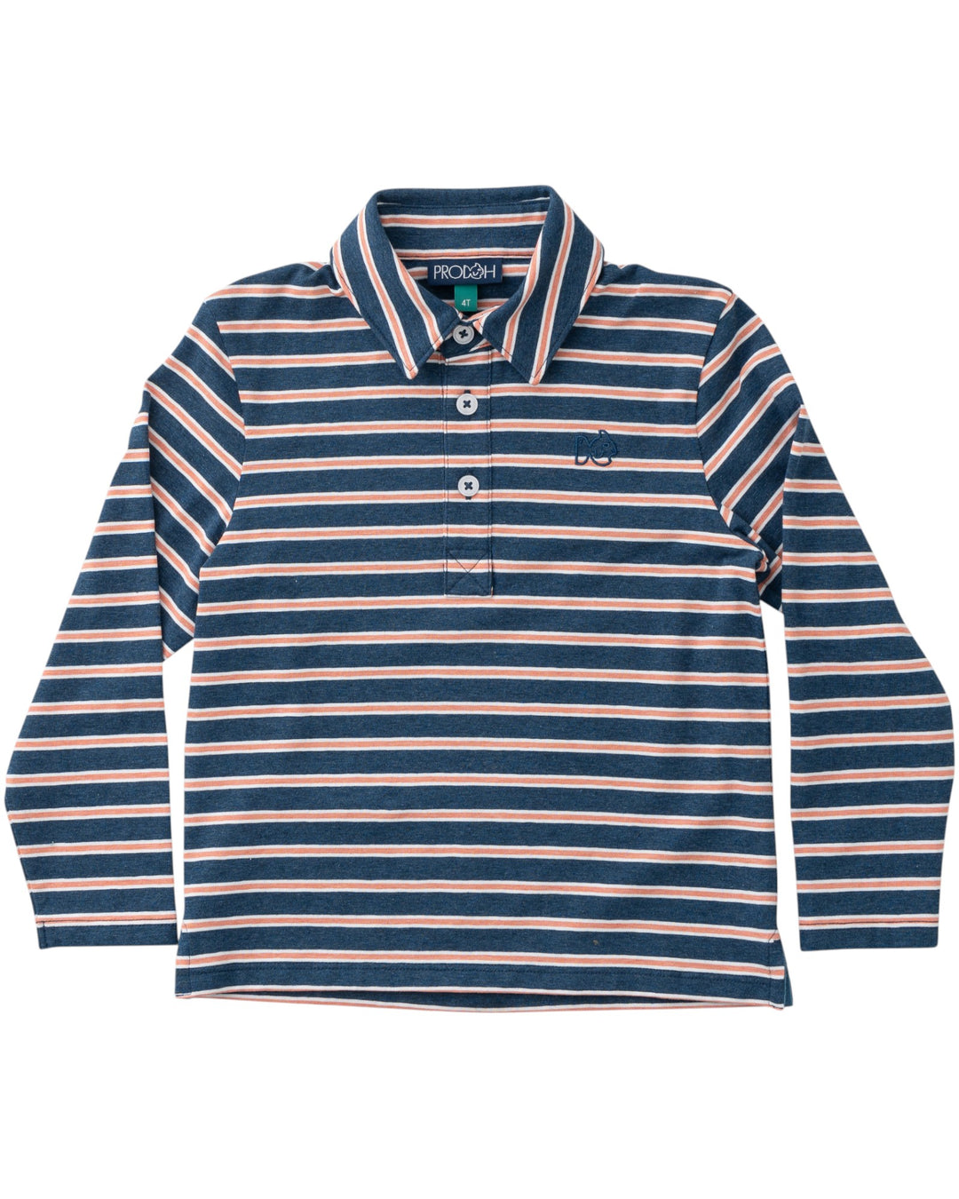 Boys Long Sleeve Too Cool for School Cotton Polo in Dark Denim Crabapple Stripe