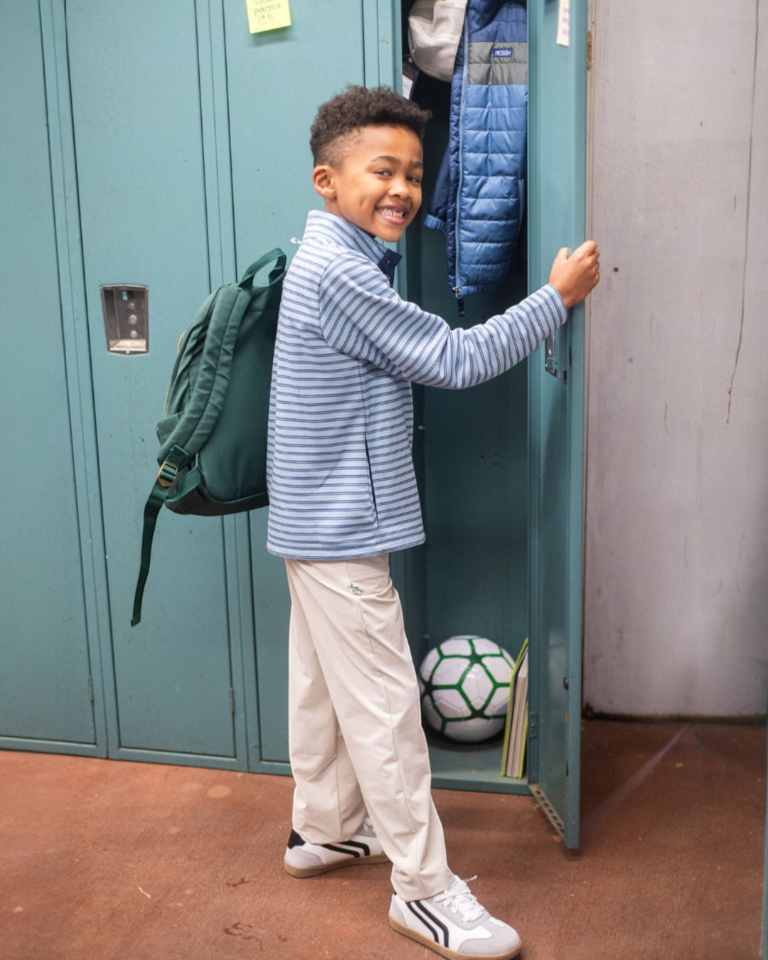 Boys Sporty Snap Pullover in Ashley Blue Dark Denim Stripe