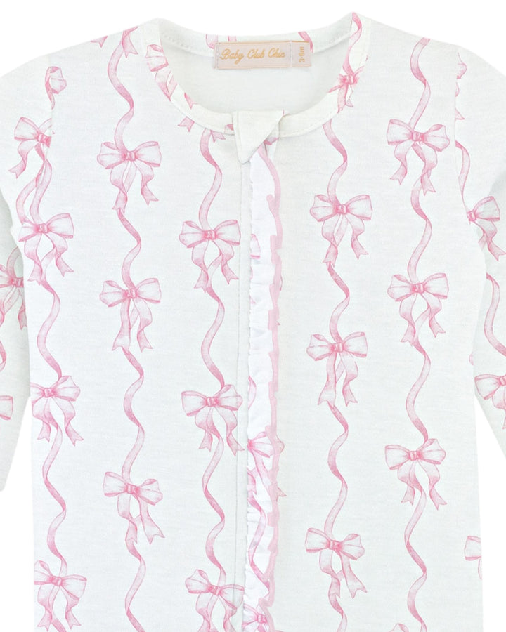 Coquette Bows Pink Girls Zipper Ruffle Footie, That Store, close
