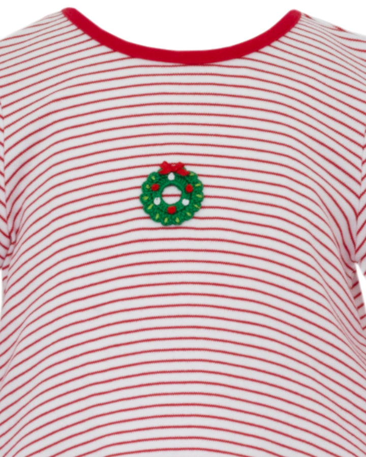 Crocheted Wreath Red Stripe Girls Tunic Set