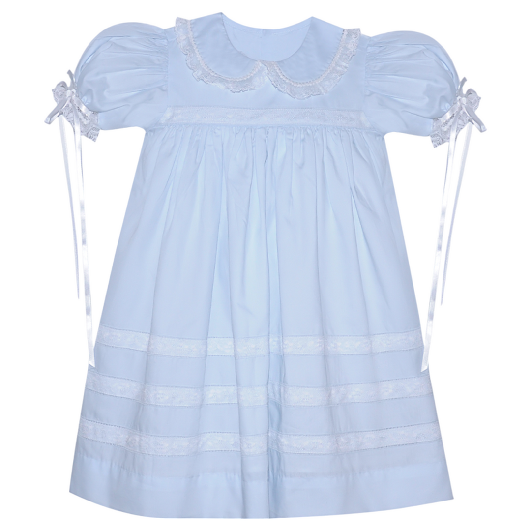 Constance Blue with White Lace Heirloom Dress, front