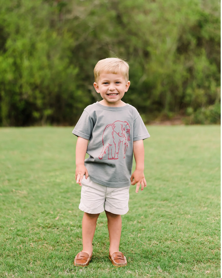 Elephant Short Sleeve Tee - Gray & Crimson, child