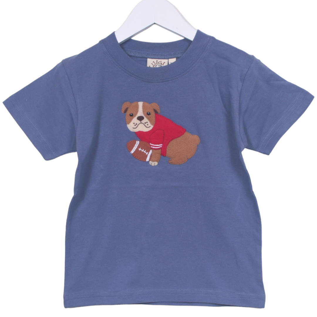 Bulldog & Football Blue Tee, front