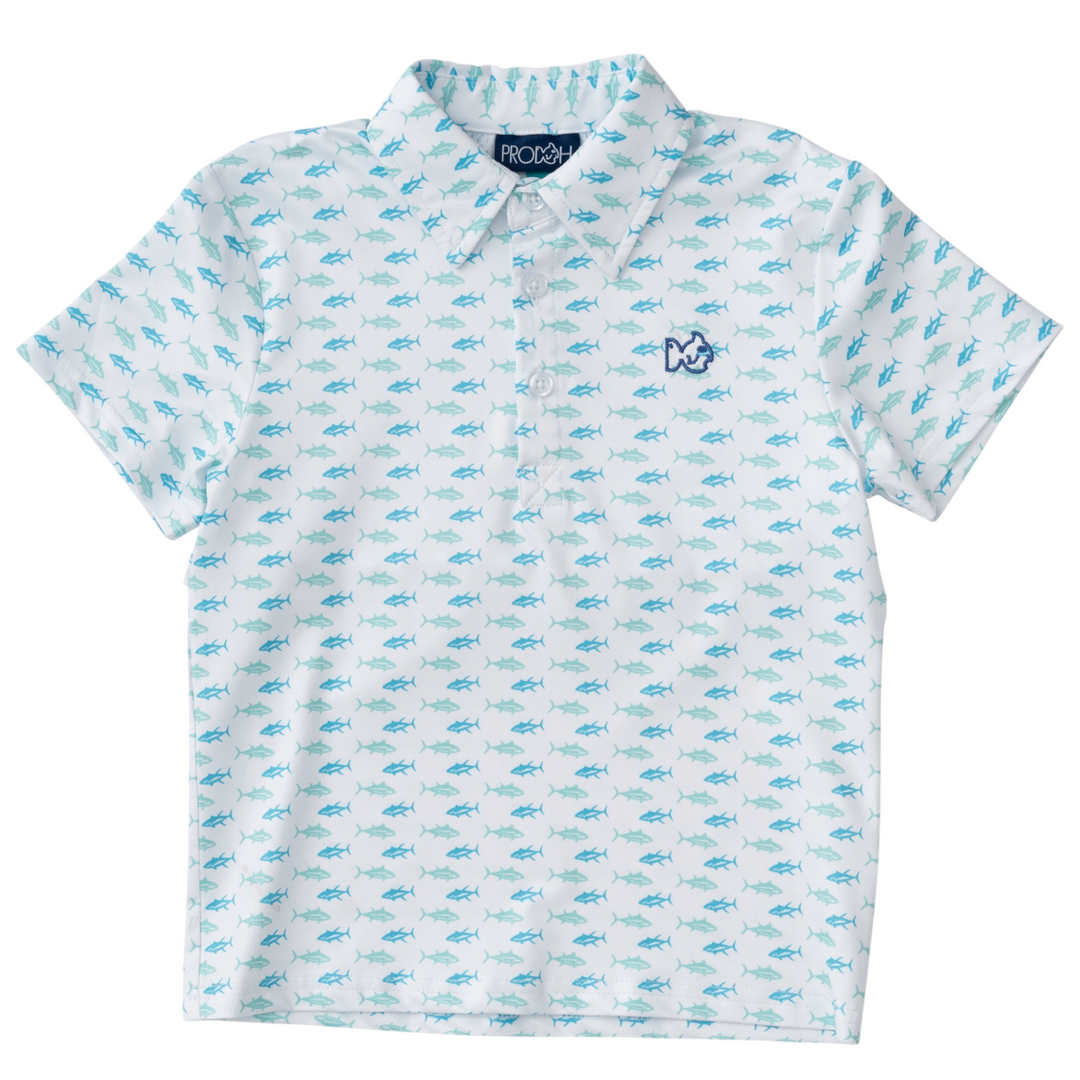 Pro Performance Polo in Twin Tuna Print, front