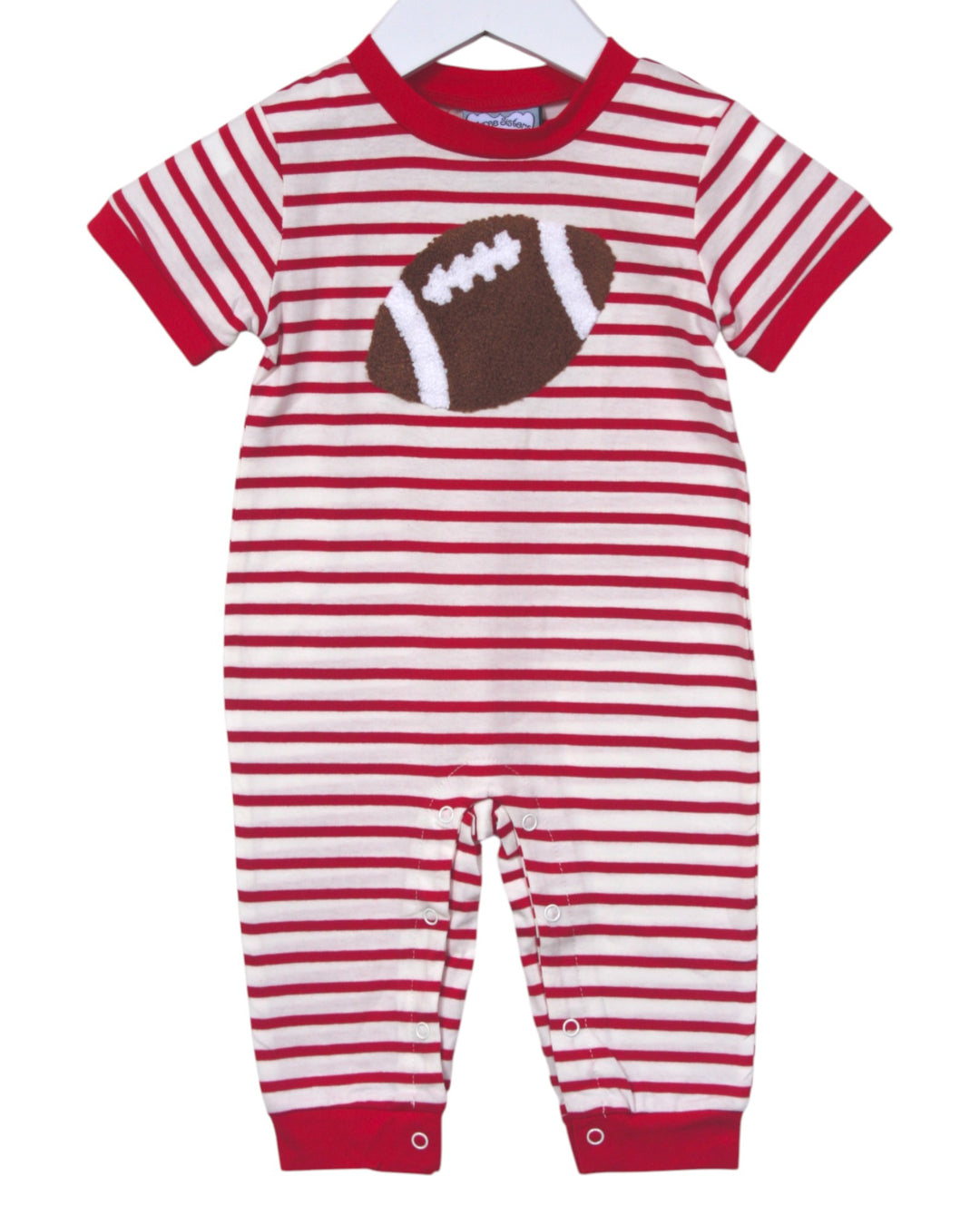 Football Applique Boys Red Stripe Romper