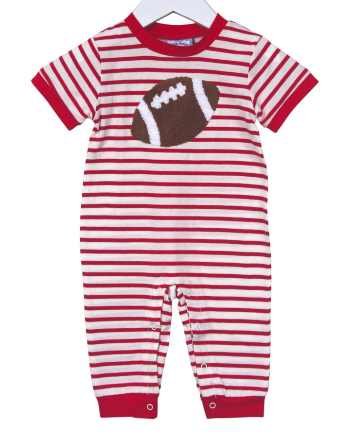 Football Applique Boys Red Stripe Romper