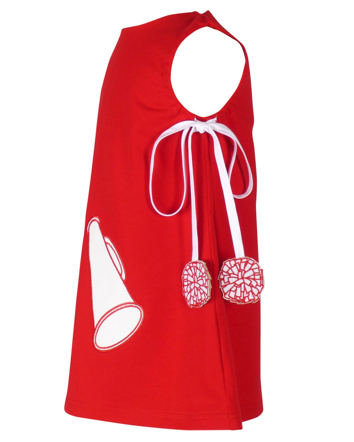 Red dress with white designs on a white background
