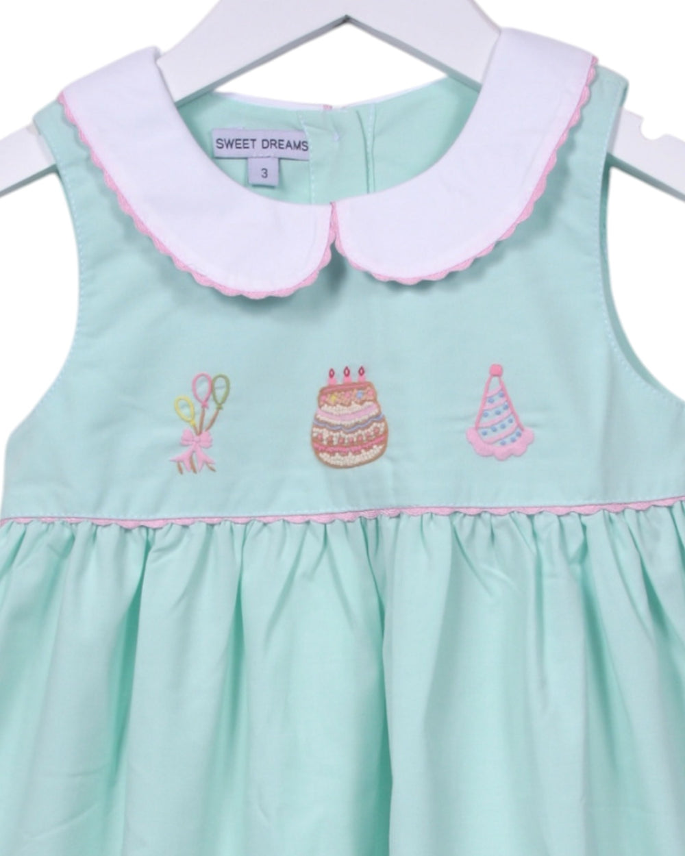 Happy Birthday Embroidered Mint Dress, That Store, close