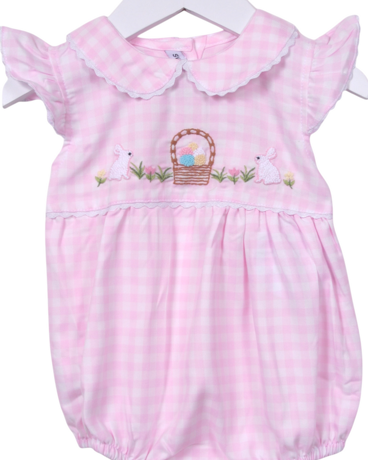 Happy Easter Embroidered Pink Gingham Girls Bubble, That Store, close