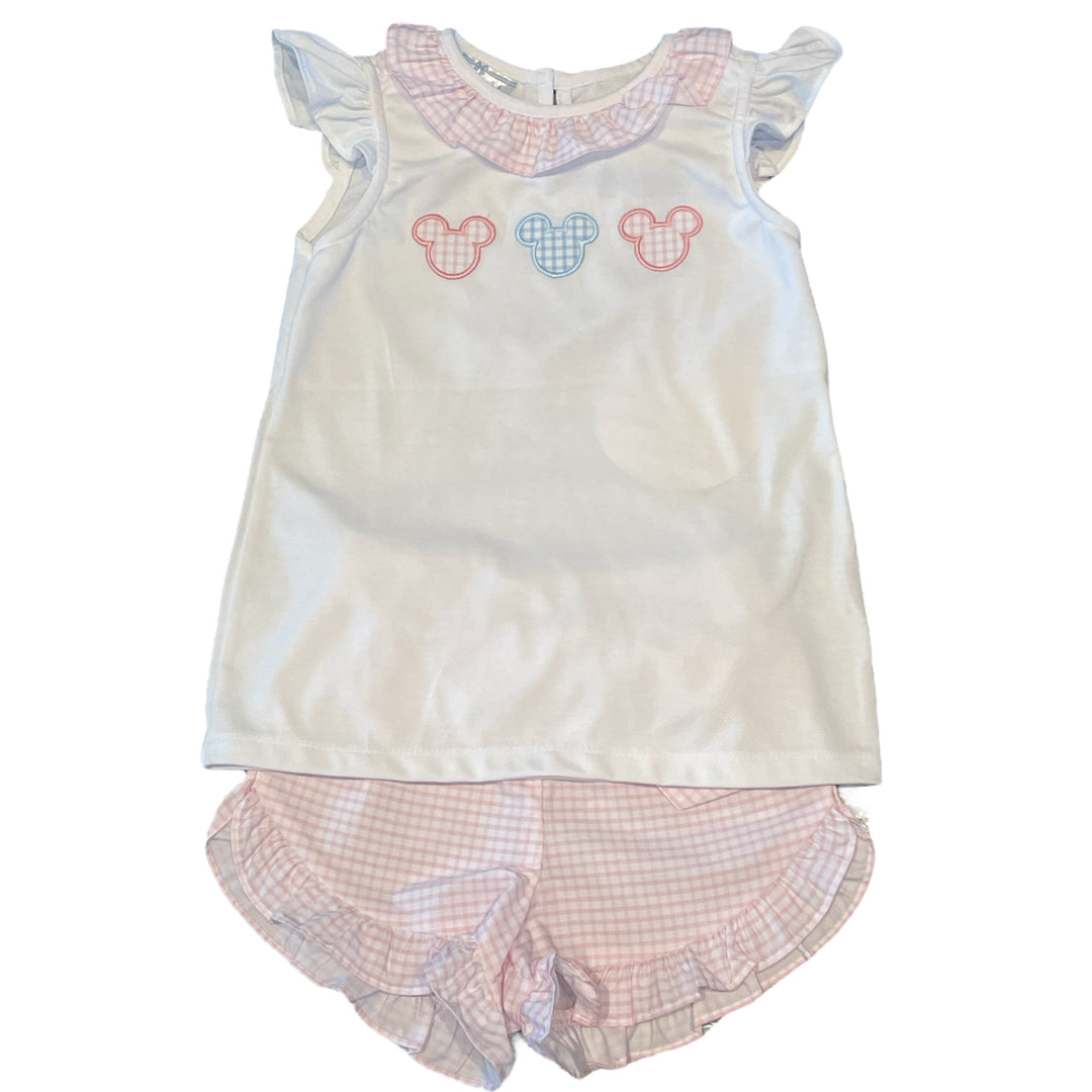 Mouse Ears Pink Gingham Ruffle Short Set, front