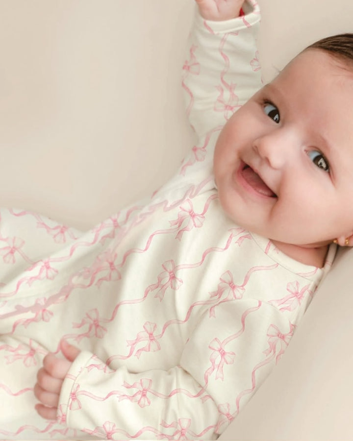 Coquette Bows Pink Girls Zipper Ruffle Footie