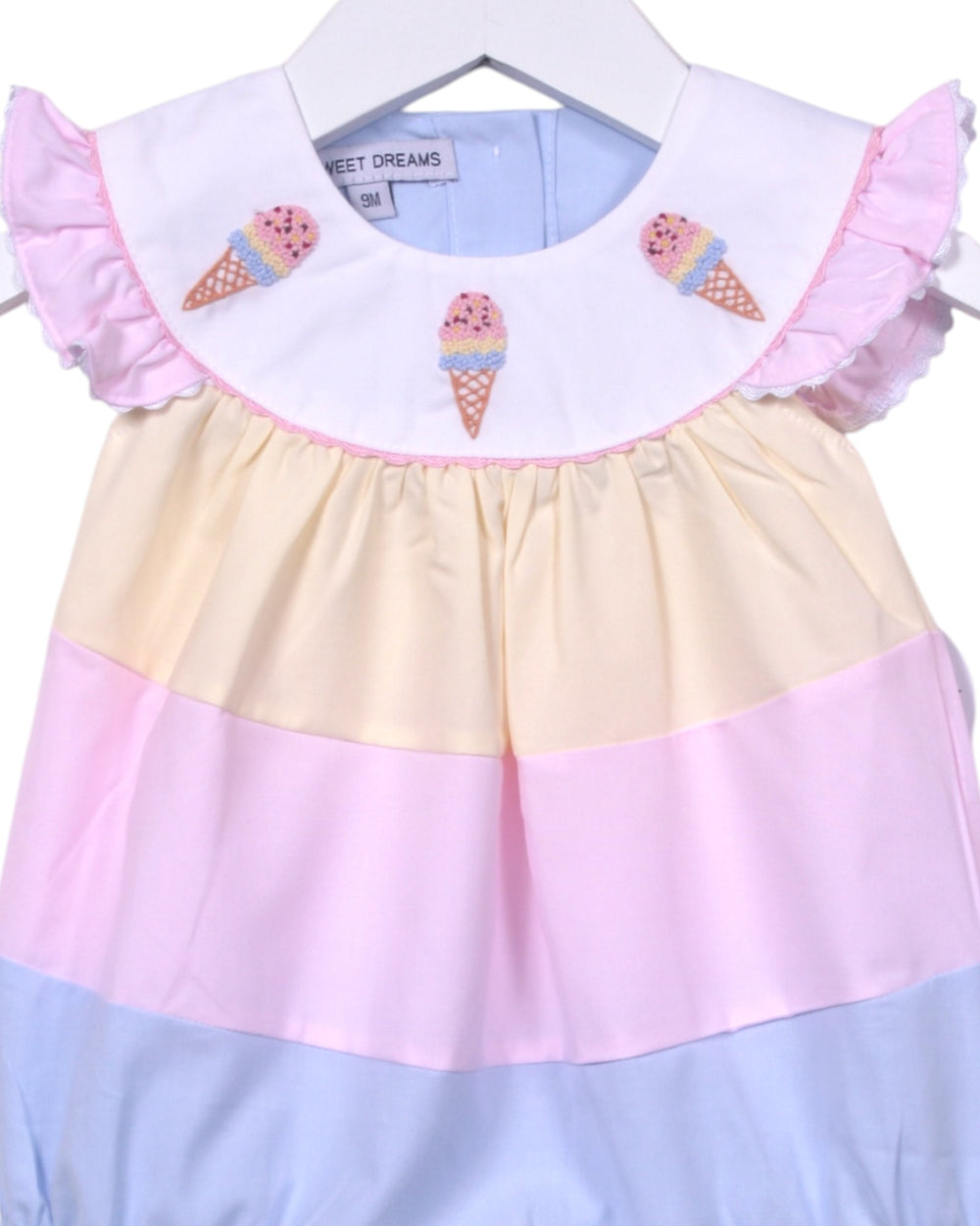 Ice Cream Embroidered Pink Colorblock Girls Bubble, close