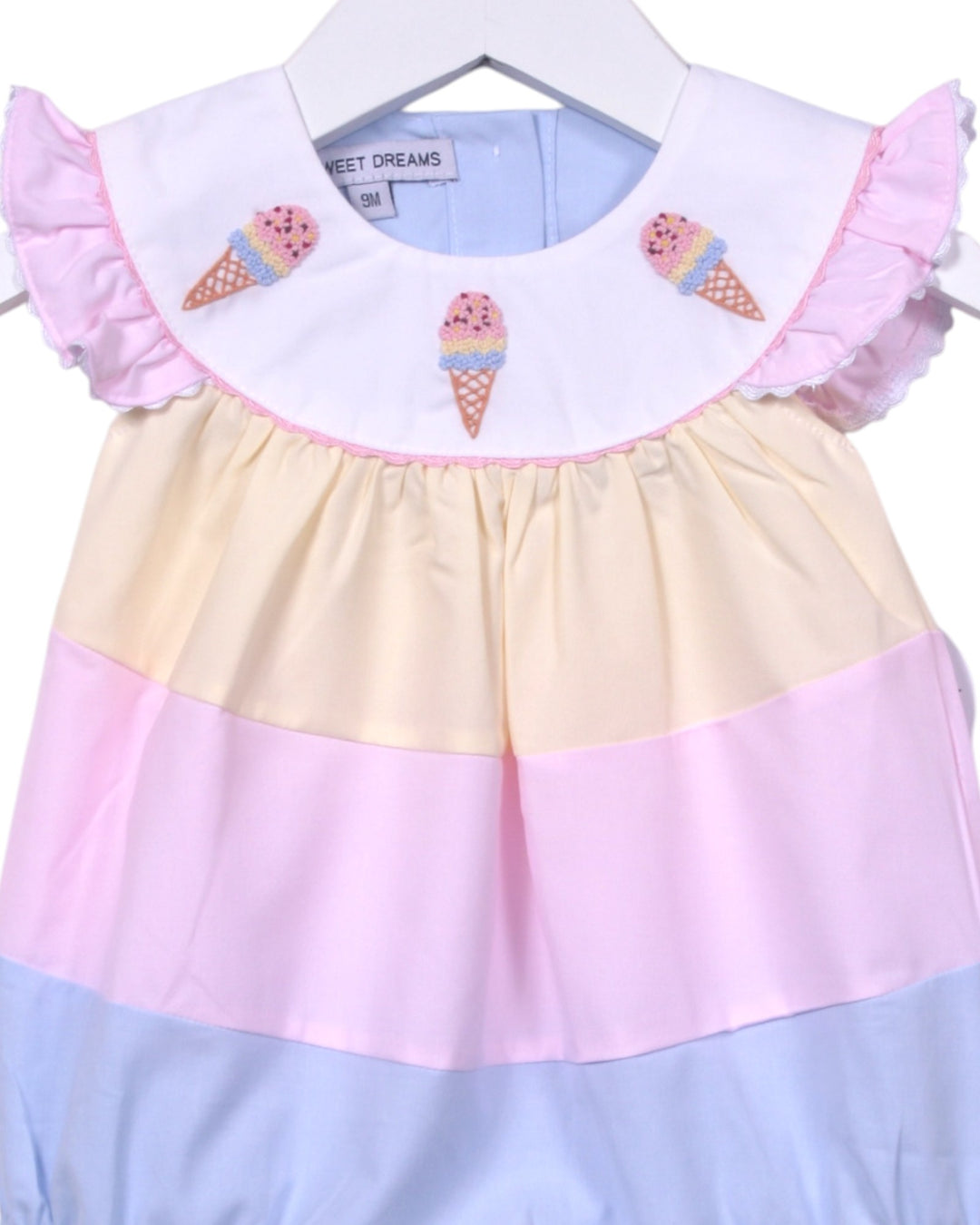Ice Cream Embroidered Pink Colorblock Girls Bubble, close
