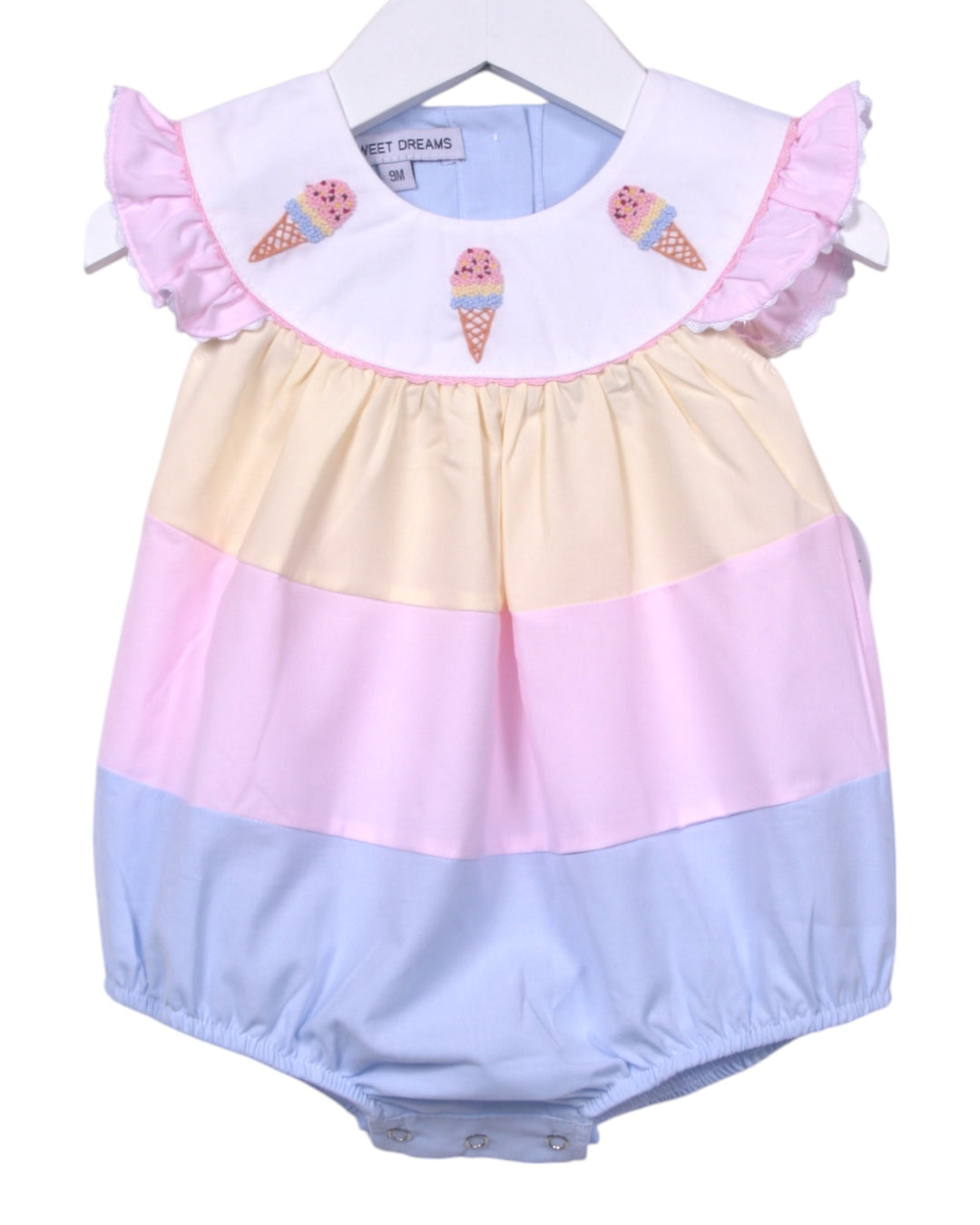 Ice Cream Embroidered Pink Colorblock Girls Bubble, front