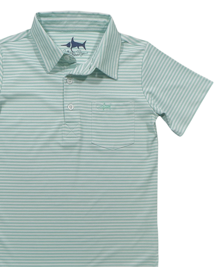 Inshore Performance Boys Polo: Ocean Wave Stripe, That Store, close