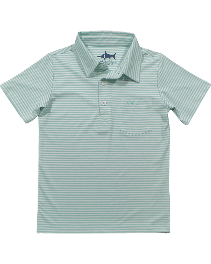 Inshore Performance Boys Polo: Ocean Wave Stripe, That Store, front