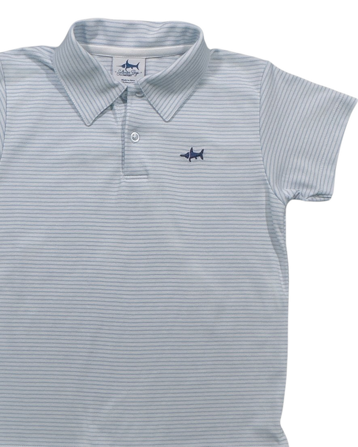 Inshore Performance Boys Polo: Parisian Blue Stripe: Light Blue Stripe, That Store, close