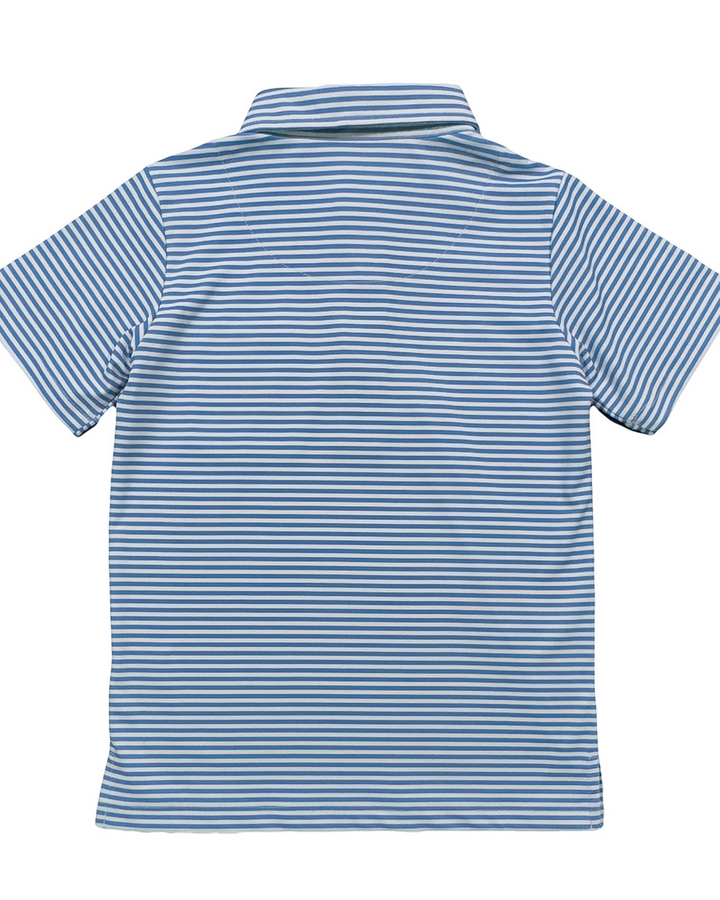 Inshore Performance Boys Polo: Parisian Blue Stripe, That Store, back