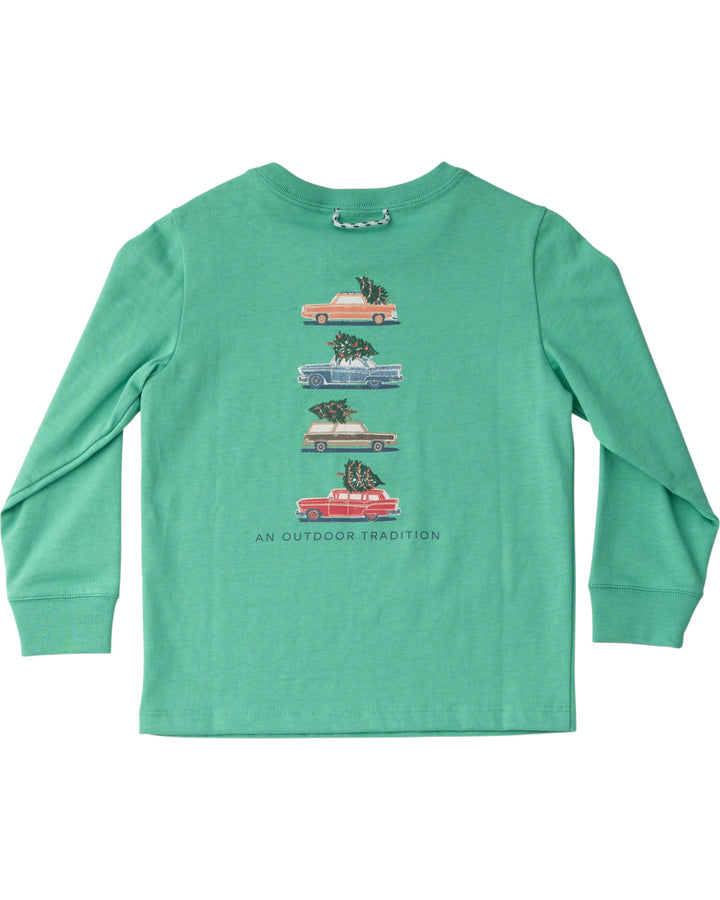 Kid's Long Sleeve Cotton T-shirt in Green Spruce