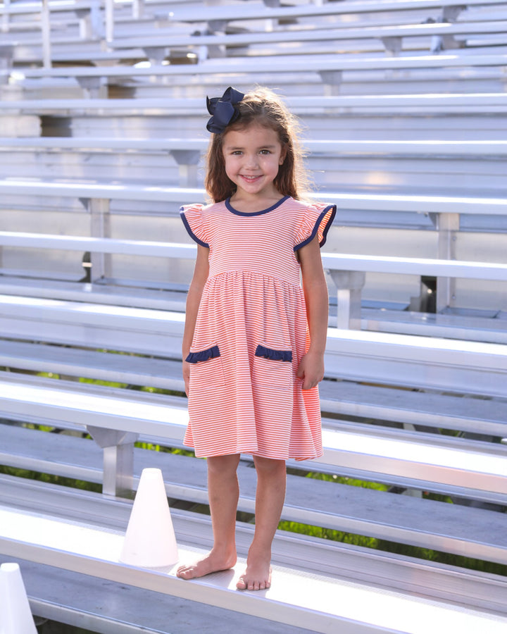 Lucy Game Day Striped Dress- Orange Stripe/Navy, That Store, child