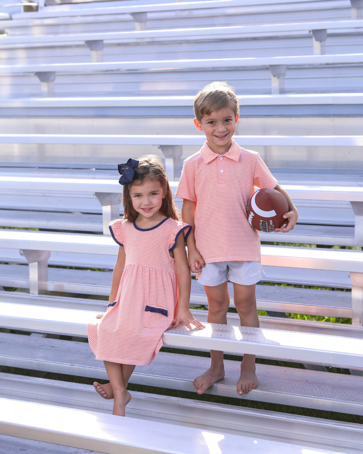 Lucy Game Day Striped Dress- Orange Stripe/Navy, That Store, front