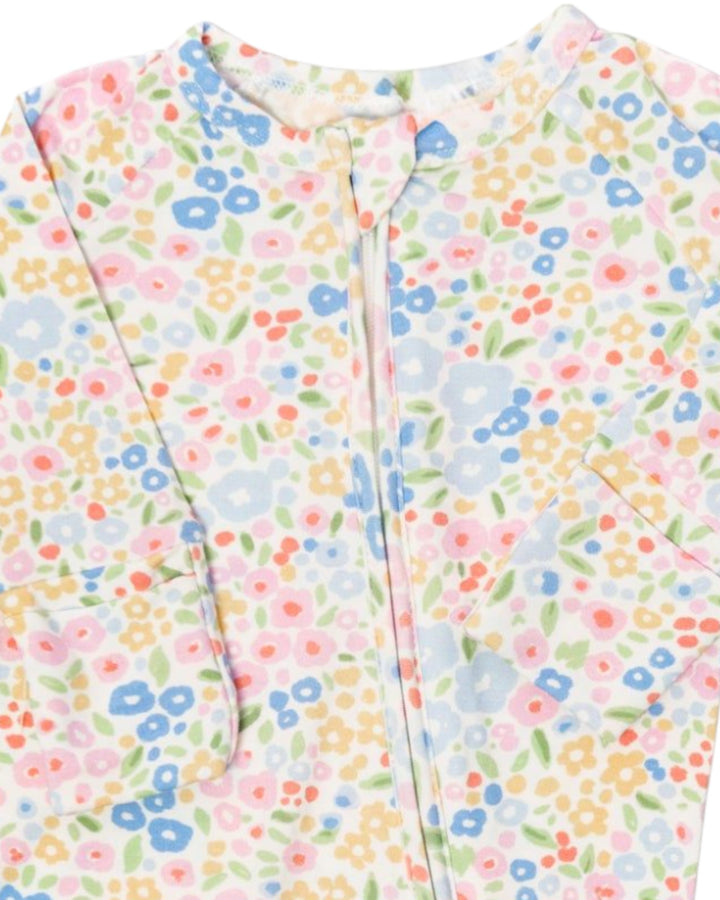 Multi-colored Flower Girls Sleep Zip Romper, That Store, close