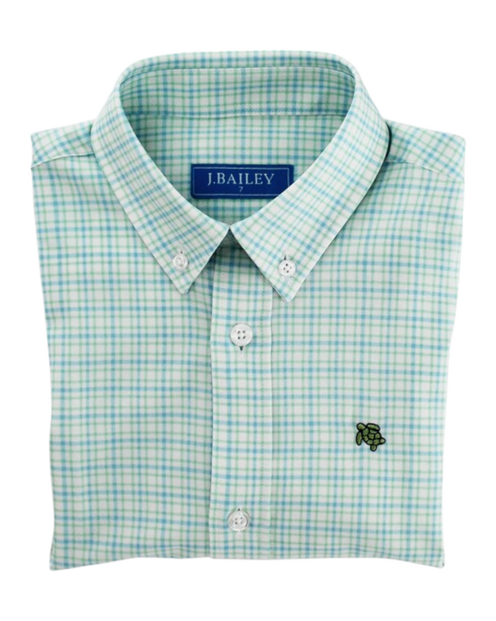Performance Boys Plaid Button Down- Lagoon, That Store, front