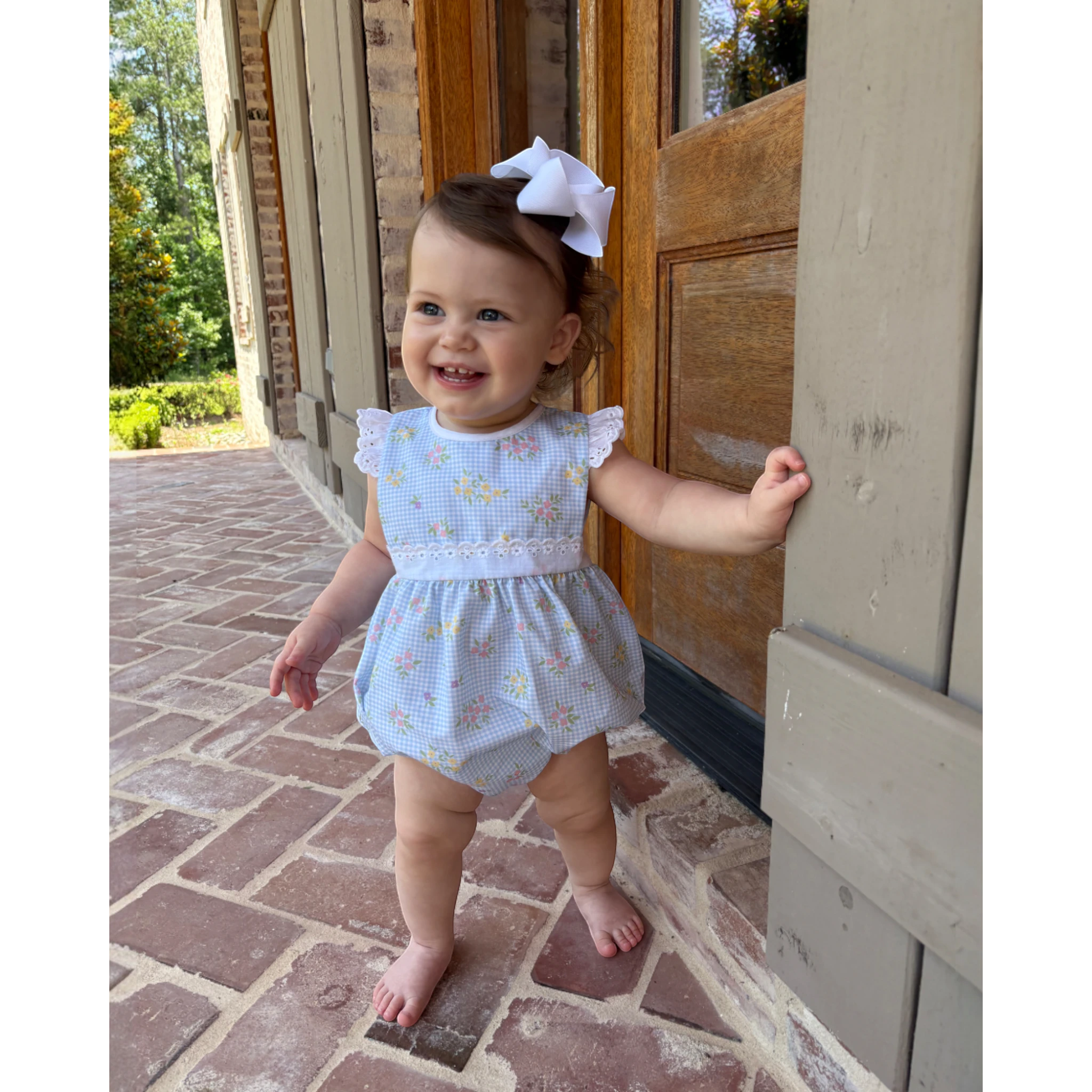 blue check pinafore dress Floral Girls Bubble: Spring Time Blooms Tartan