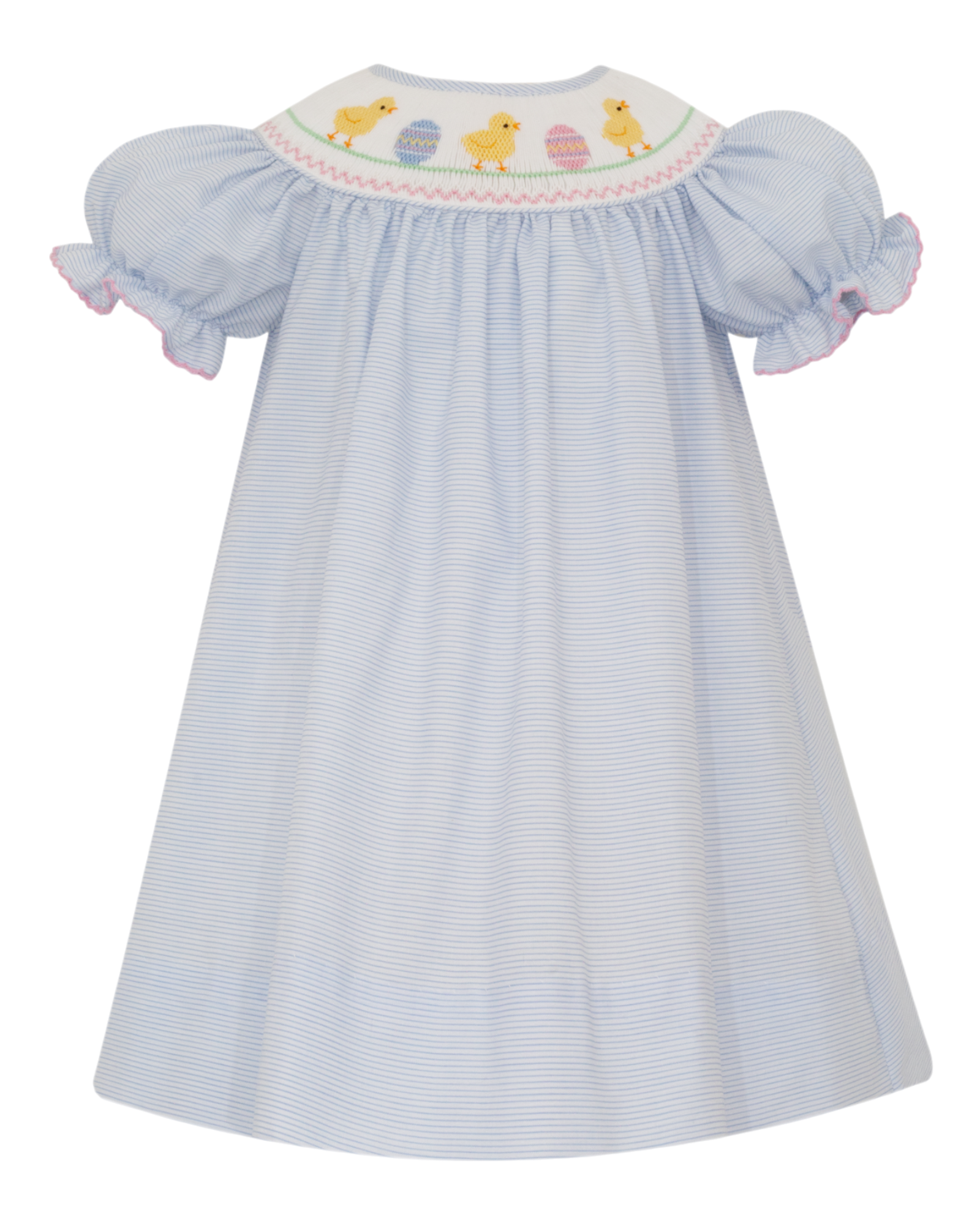 blue easter dress Smocked Easter Chicks Blue Stripe Bishop Dress 12m