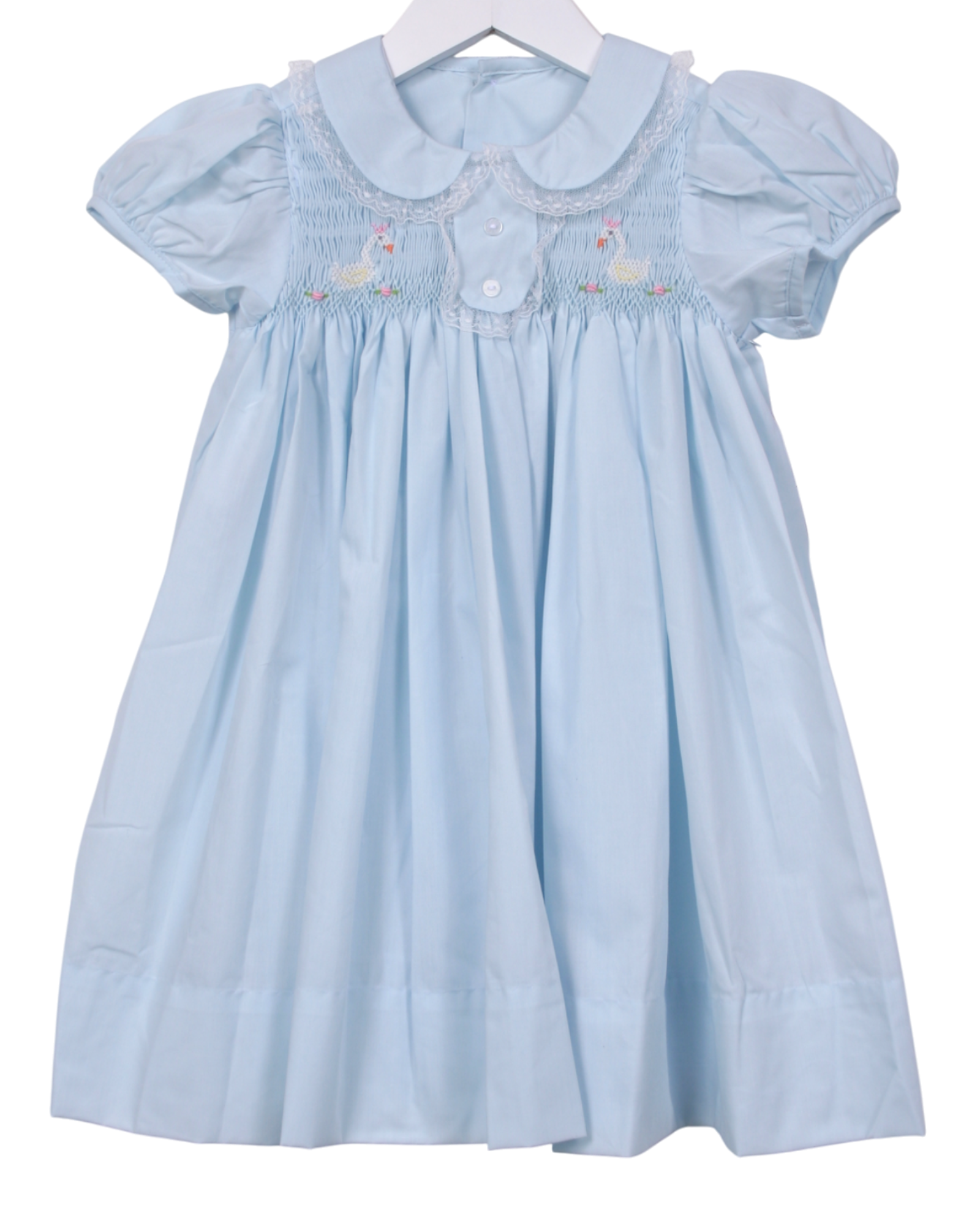 Smocked Swan Lake Blue Lace Dress 4t