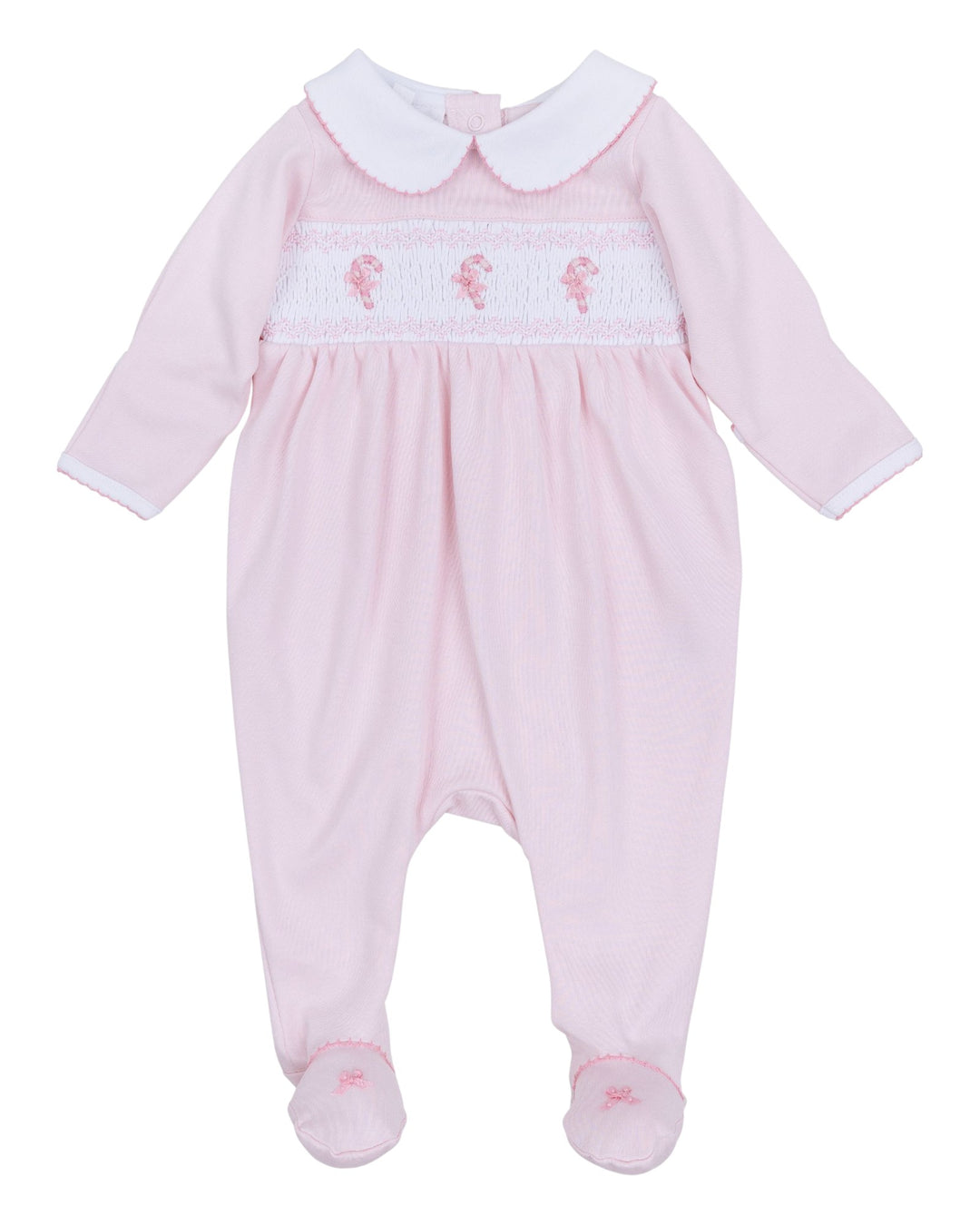 Sweet Peppermint Pink Smocked Collared Footie, that store, front