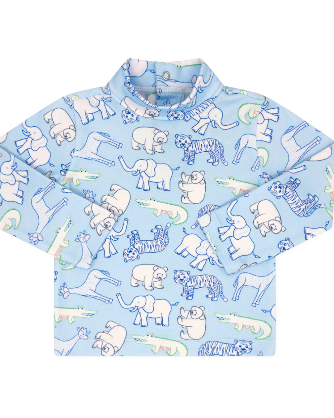 Children's shirt with animal pattern on a light blue background