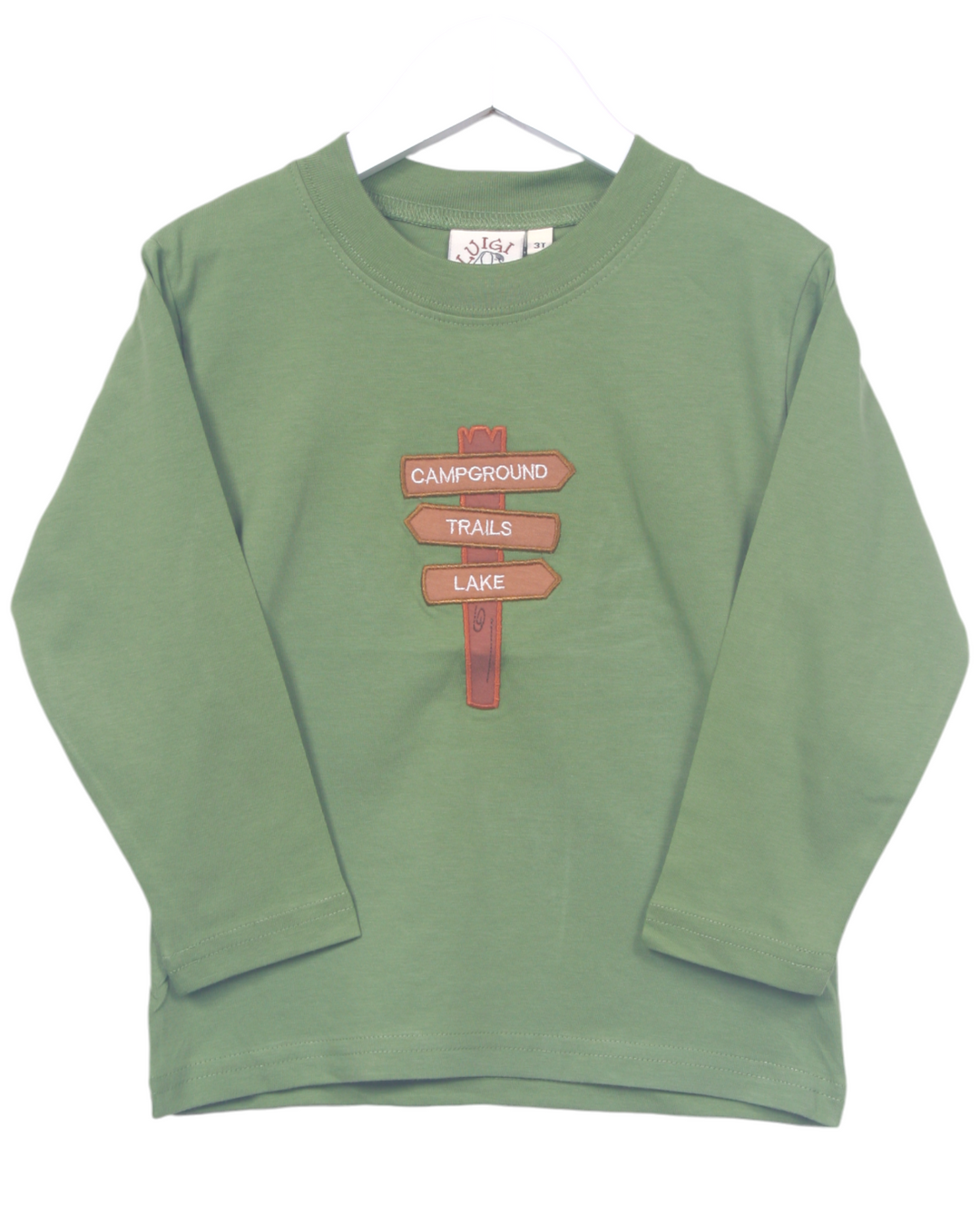 Trail Signs Applique LS Boys Peapod Green Tee, Shop That Store